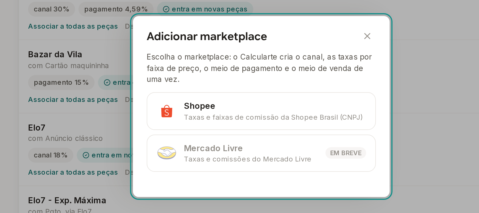 Tela do Calcularte com o elemento deste passo em destaque, em /canais-de-venda