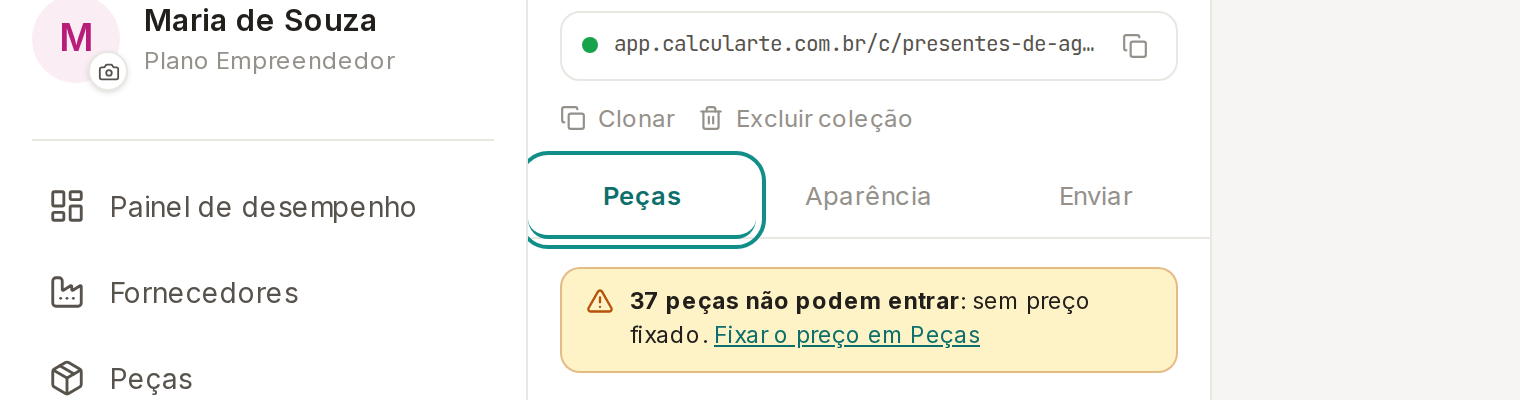 Tela do Calcularte com o elemento deste passo em destaque, em /catalogo