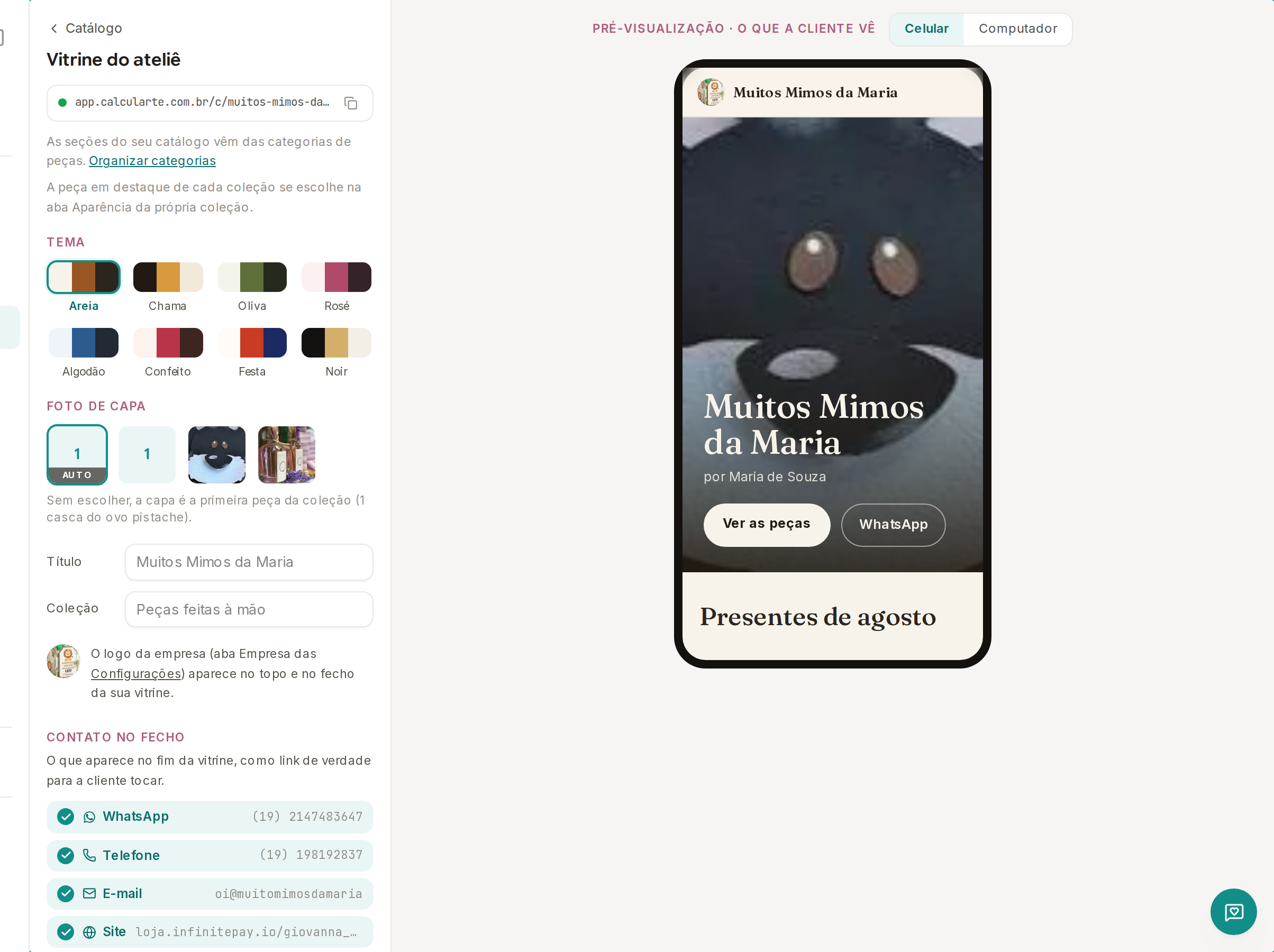 Tela do Calcularte com o elemento deste passo em destaque, em /catalogo