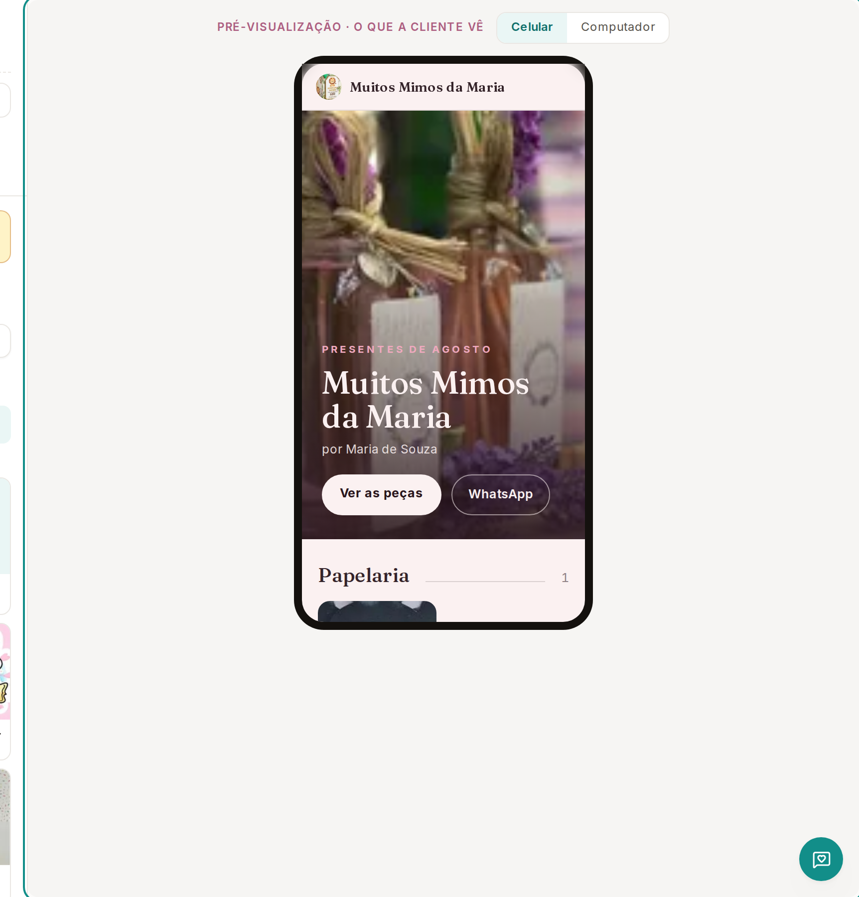 Tela do Calcularte com o elemento deste passo em destaque, em /catalogo