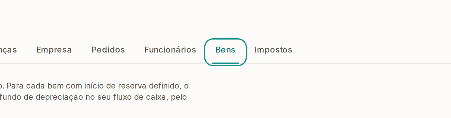 Tela do Calcularte com o elemento deste passo em destaque, em /configuracoes?aba=bens