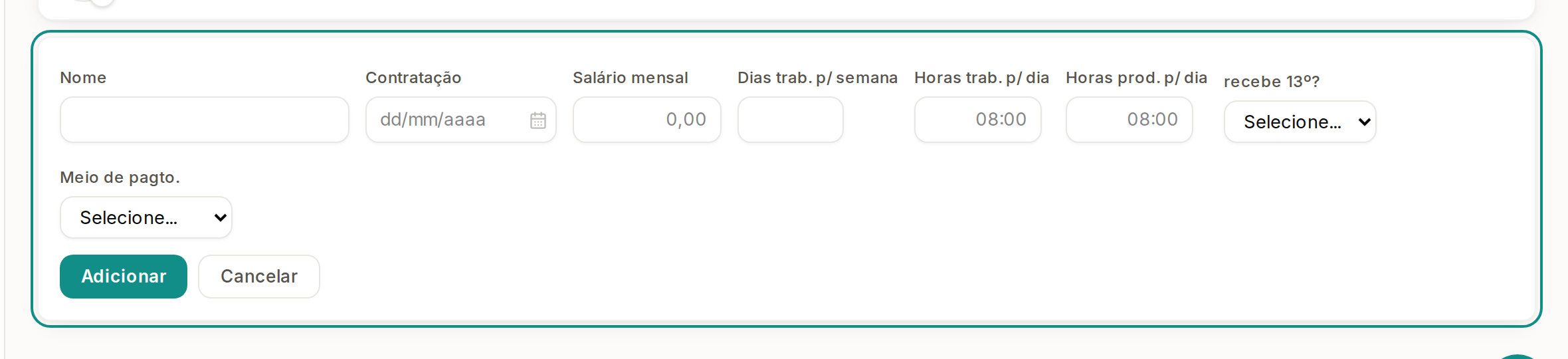 Tela do Calcularte com o elemento deste passo em destaque, em /configuracoes?aba=funcionarios