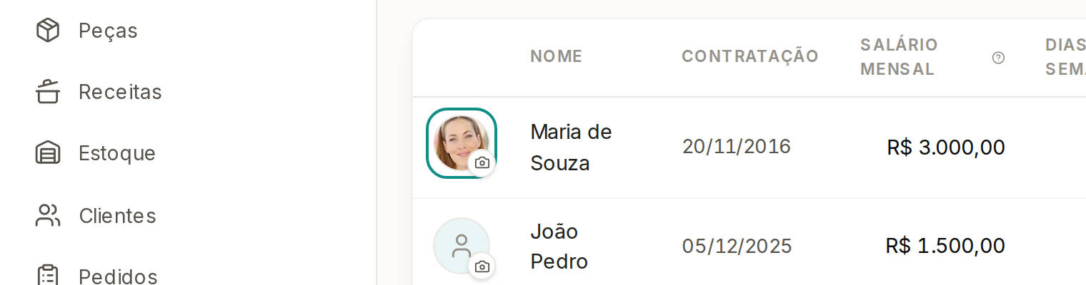 Tela do Calcularte com o elemento deste passo em destaque, em /configuracoes?aba=funcionarios