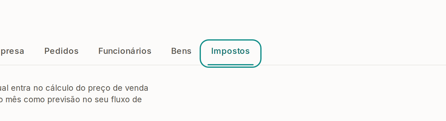 Tela do Calcularte com o elemento deste passo em destaque, em /configuracoes?aba=impostos