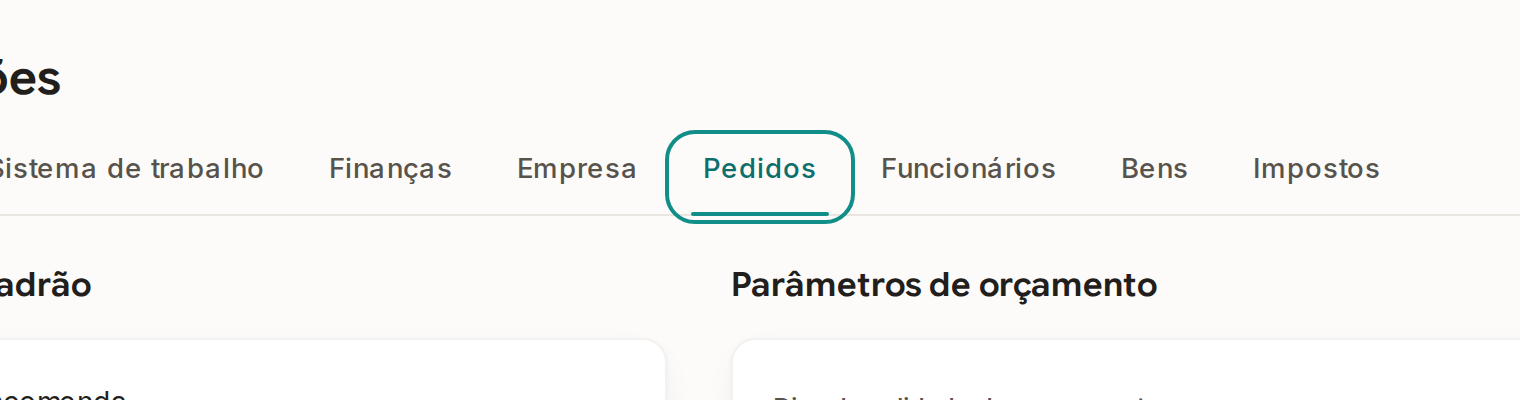 Tela do Calcularte com o elemento deste passo em destaque, em /configuracoes?aba=pedidos