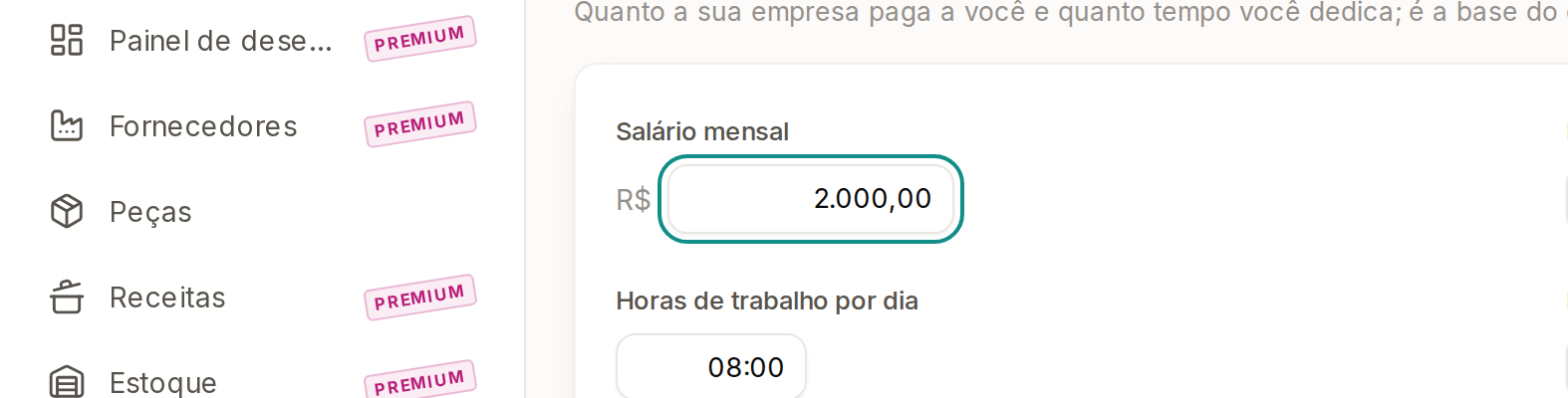 Tela do Calcularte com o elemento deste passo em destaque, em /configuracoes?aba=sistema-de-trabalho