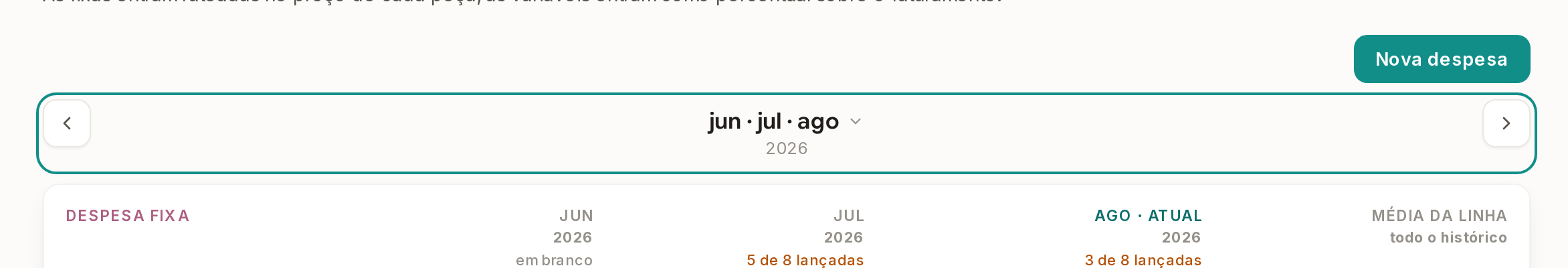 Tela do Calcularte com o elemento deste passo em destaque, em /despesas