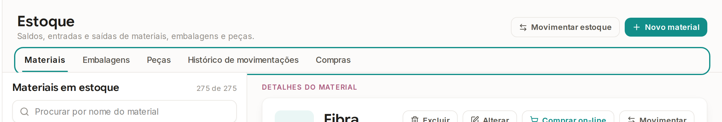 Tela do Calcularte com o elemento deste passo em destaque, em /estoque