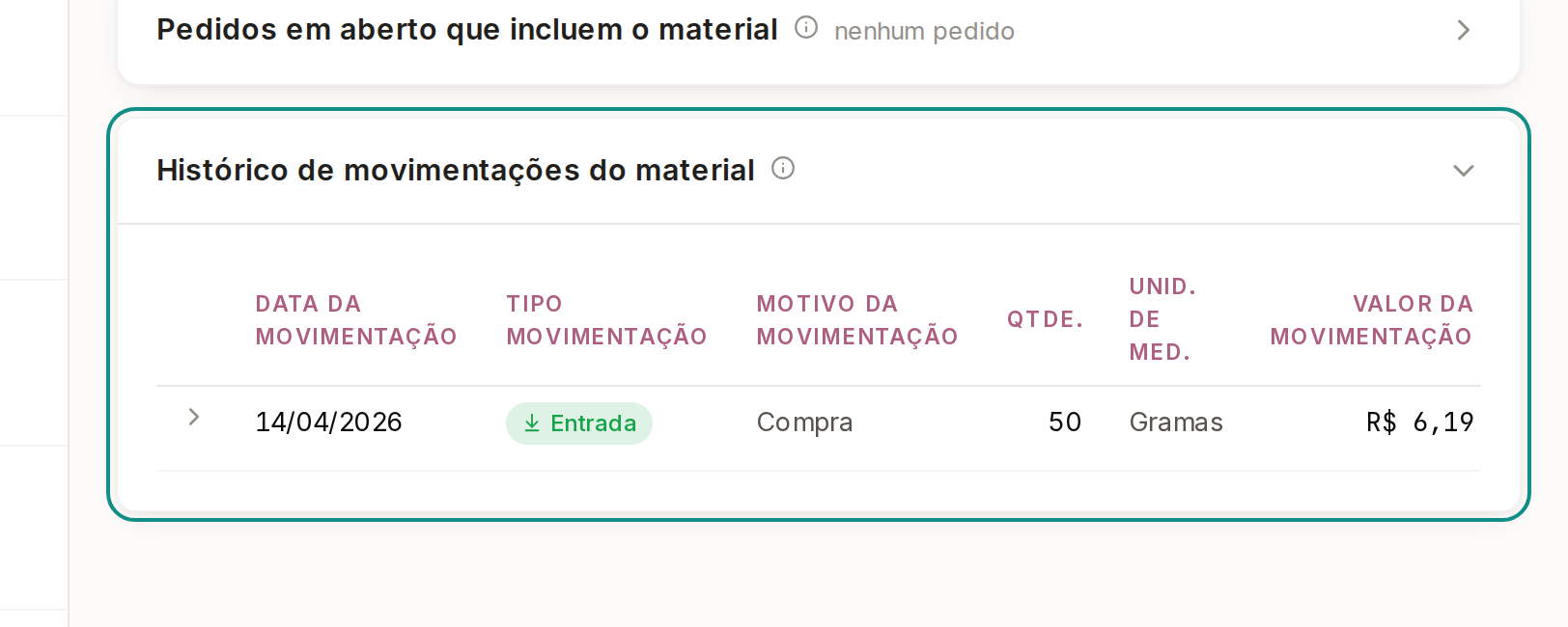 Tela do Calcularte com o elemento deste passo em destaque, em /estoque