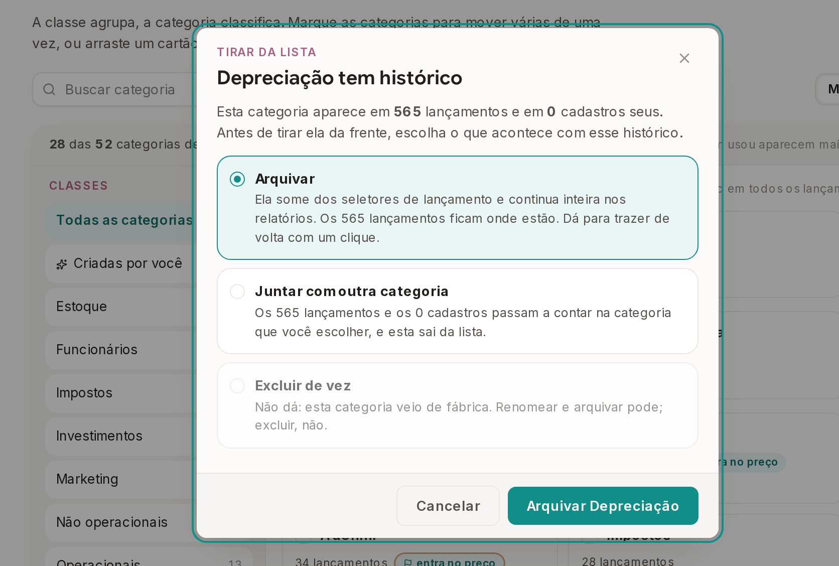 Tela do Calcularte com o elemento deste passo em destaque, em /financeiro/categorias