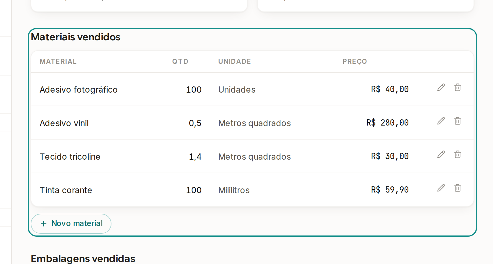 Tela do Calcularte com o elemento deste passo em destaque, em /fornecedores
