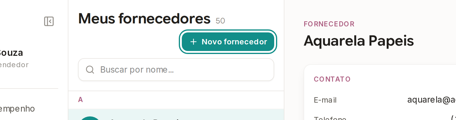 Tela do Calcularte com o elemento deste passo em destaque, em /fornecedores