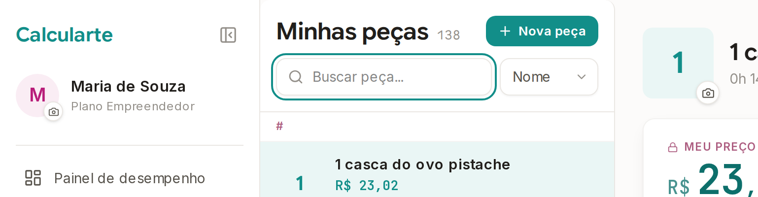 Tela do Calcularte com o elemento deste passo em destaque, em /pecas