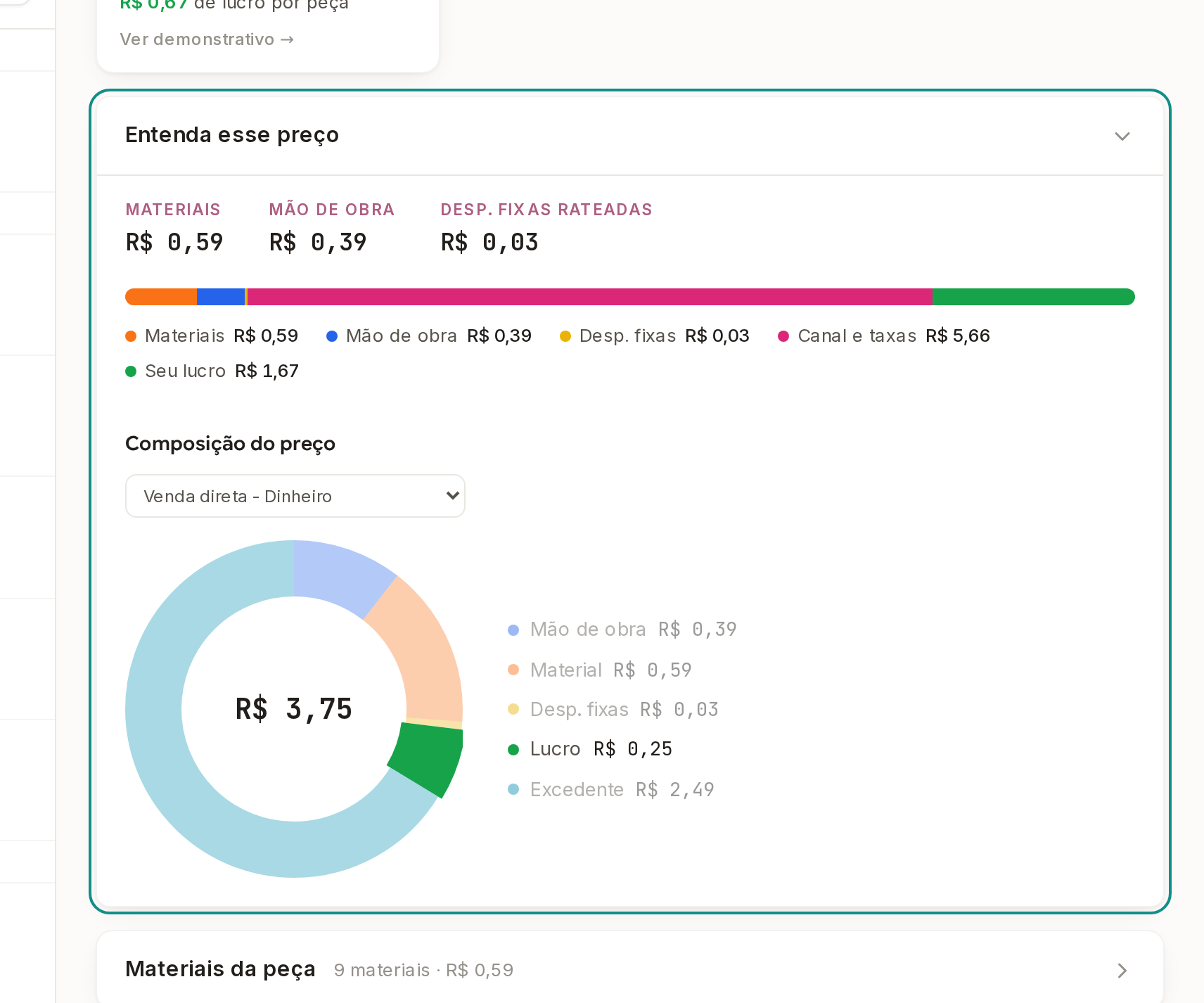 Tela do Calcularte com o elemento deste passo em destaque, em /pecas