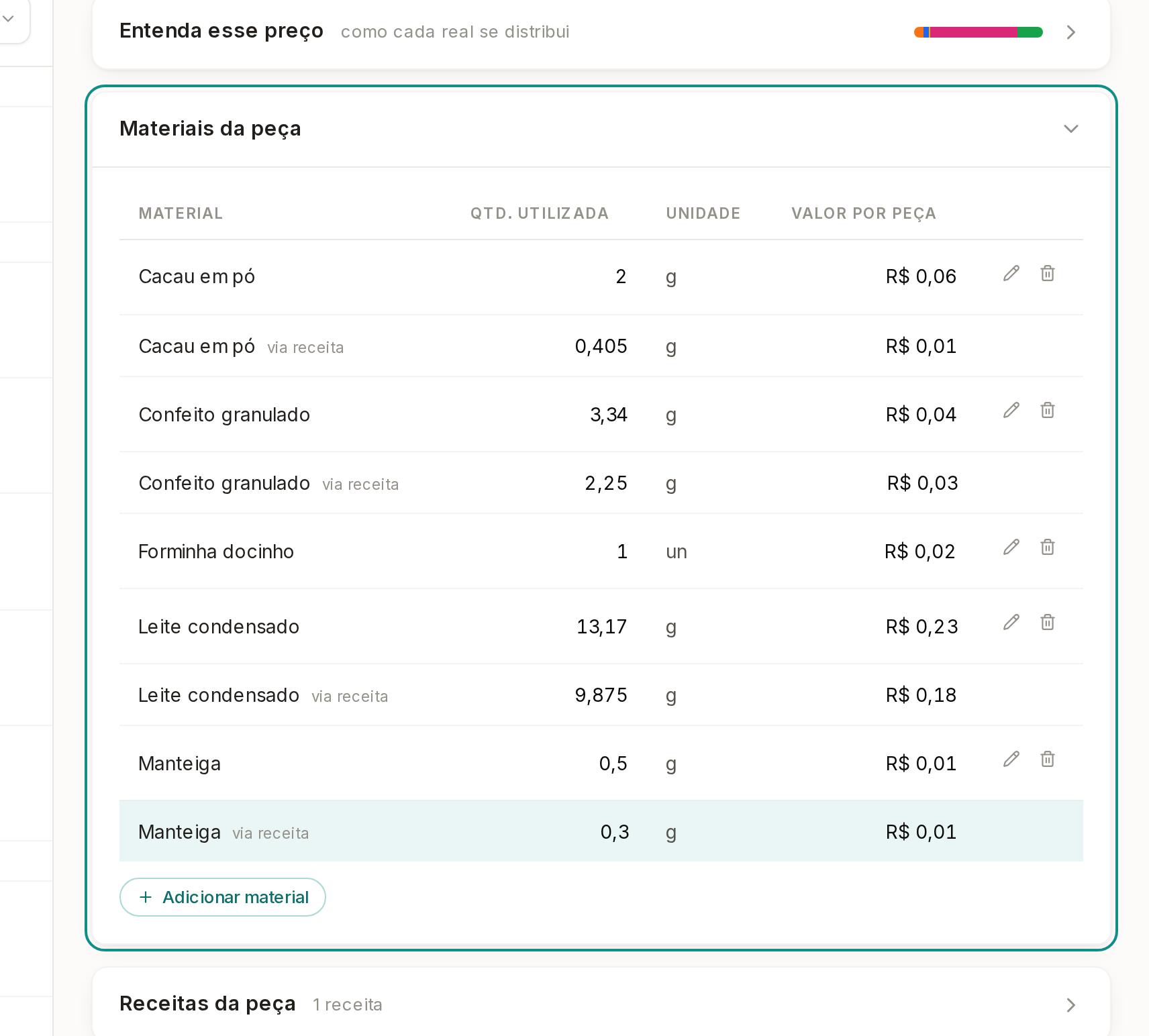 Tela do Calcularte com o elemento deste passo em destaque, em /pecas