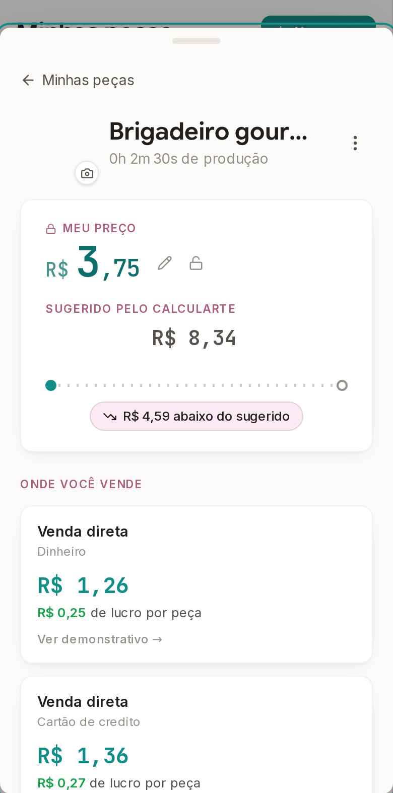 Tela do Calcularte com o elemento deste passo em destaque, em /pecas