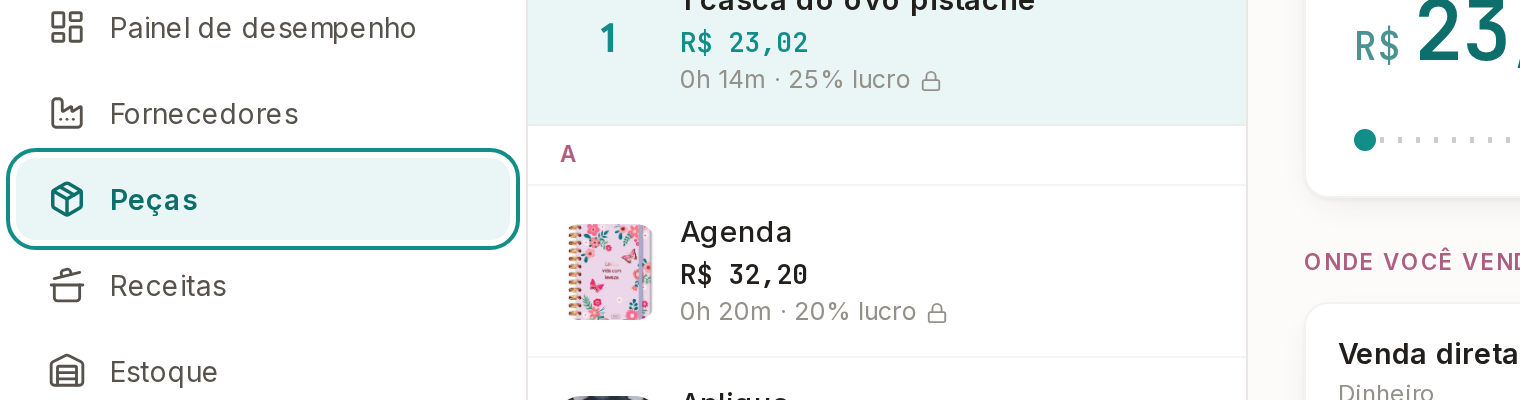 Tela do Calcularte com o elemento deste passo em destaque, em /pecas
