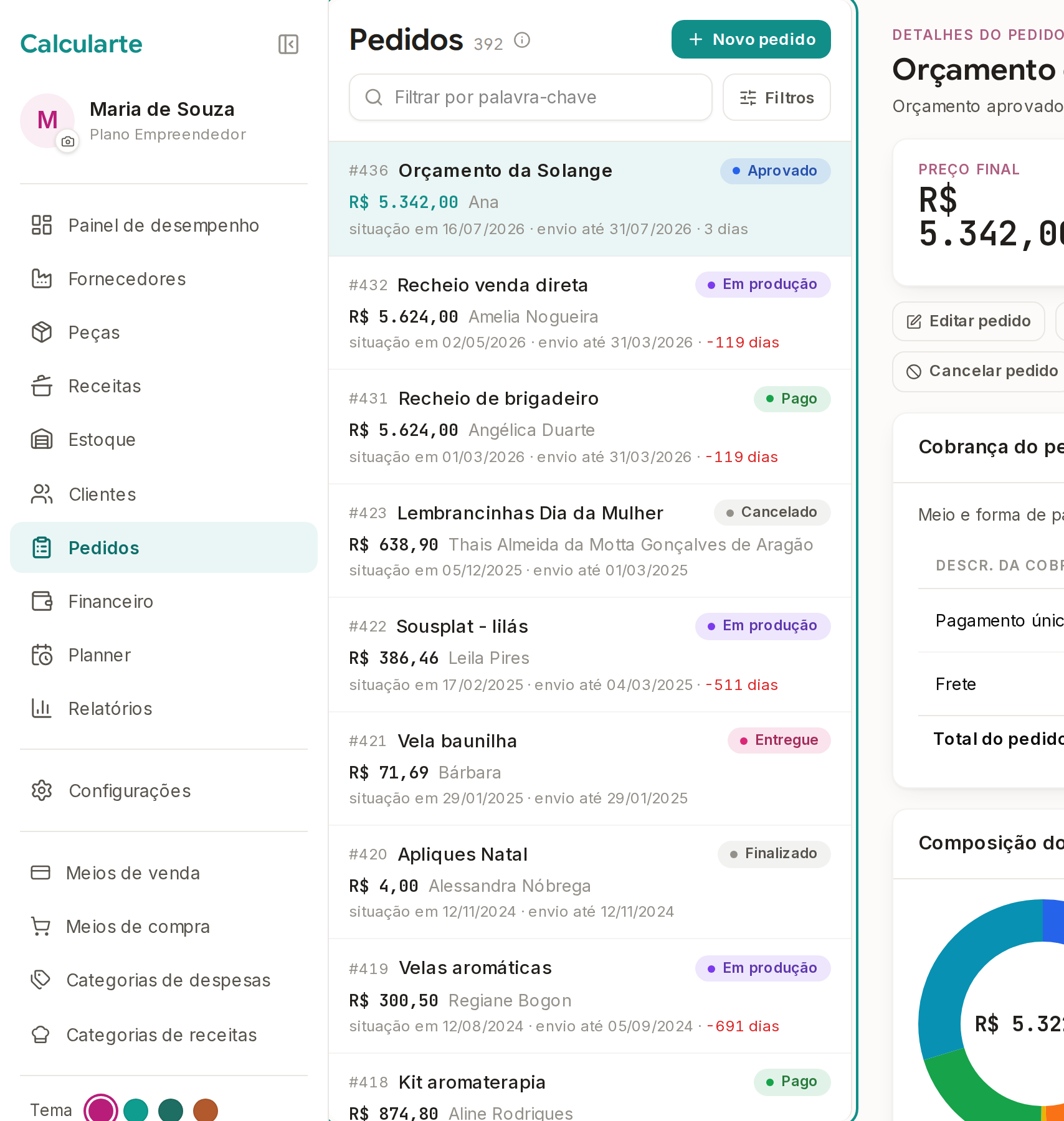 Tela do Calcularte com o elemento deste passo em destaque, em /pedidos