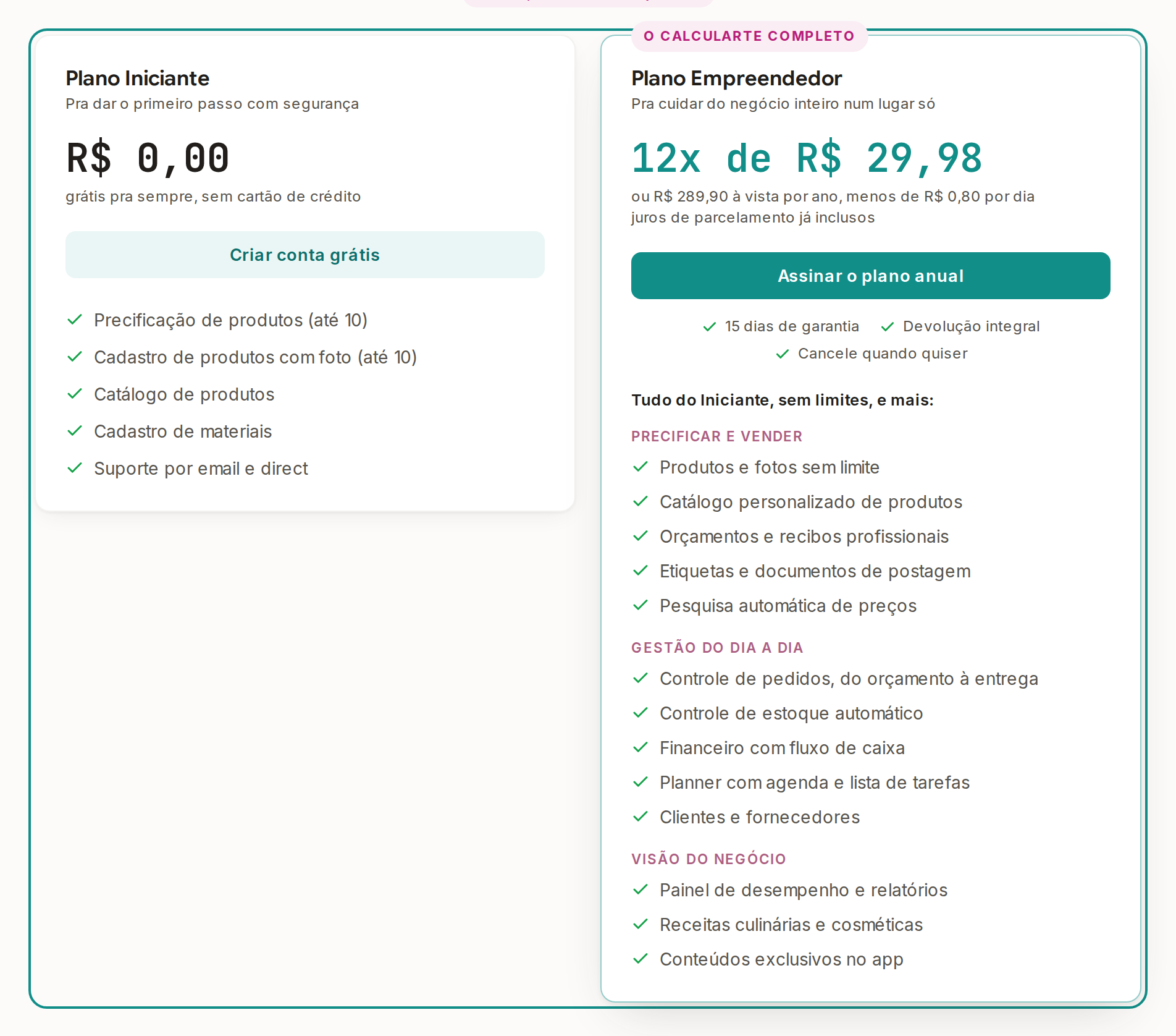 Tela do Calcularte com o elemento deste passo em destaque, em /planos