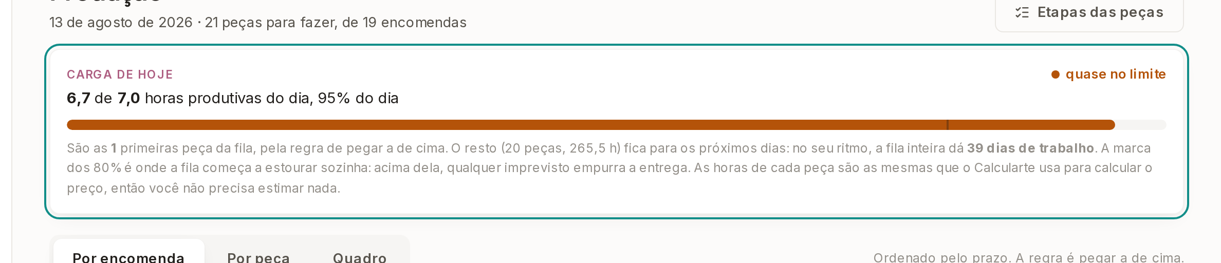 Tela do Calcularte com o elemento deste passo em destaque, em /producao