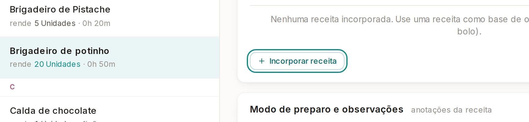 Tela do Calcularte com o elemento deste passo em destaque, em /receitas