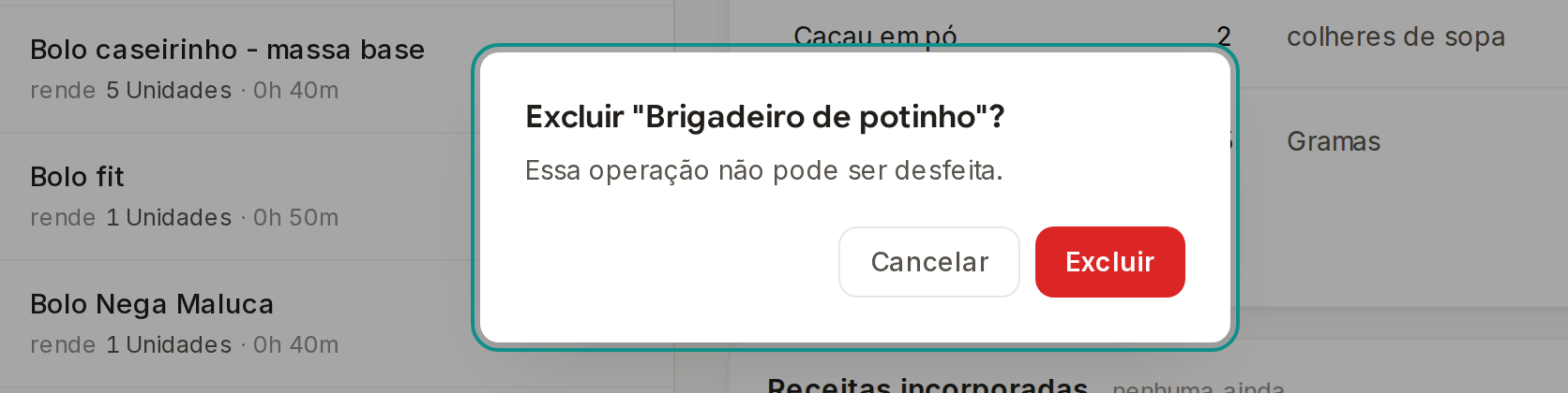 Tela do Calcularte com o elemento deste passo em destaque, em /receitas