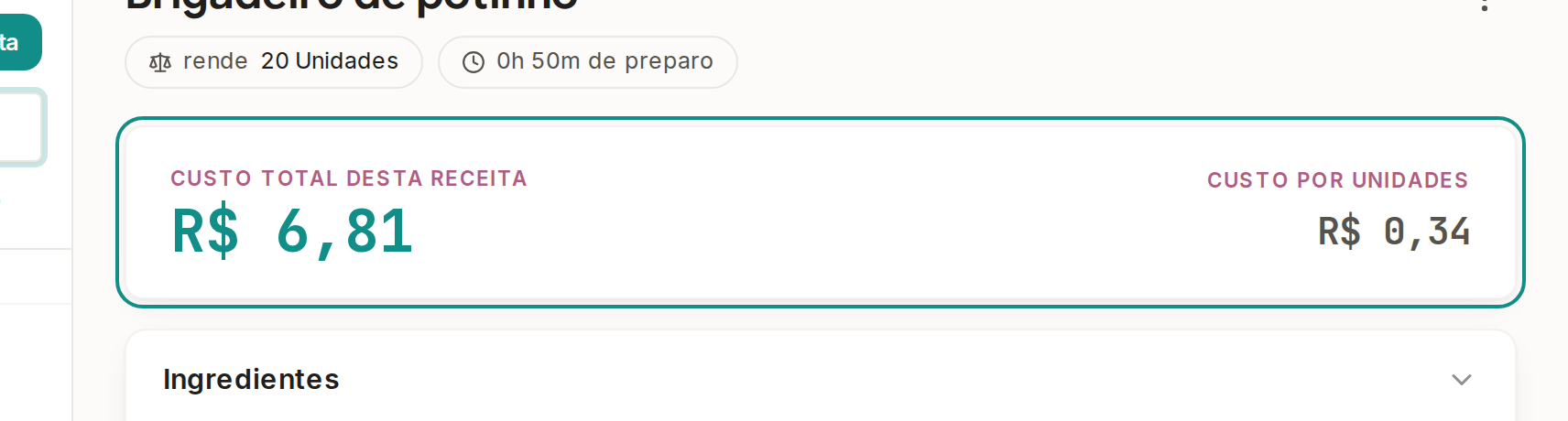 Tela do Calcularte com o elemento deste passo em destaque, em /receitas