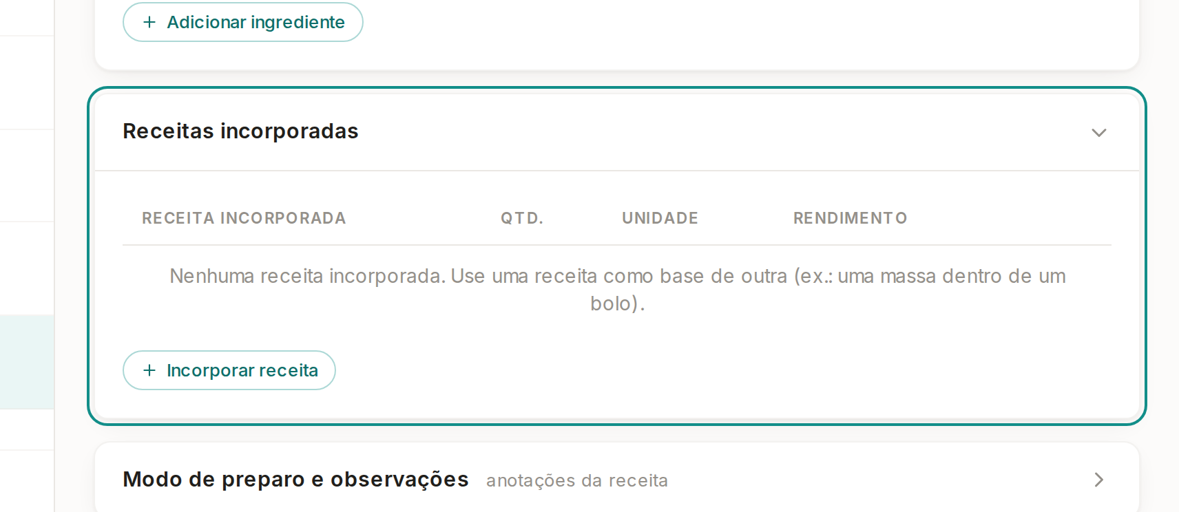 Tela do Calcularte com o elemento deste passo em destaque, em /receitas