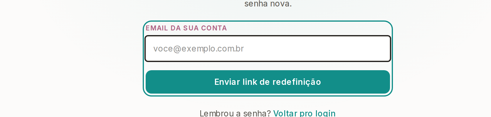 Tela do Calcularte com o elemento deste passo em destaque, em /recuperar-senha