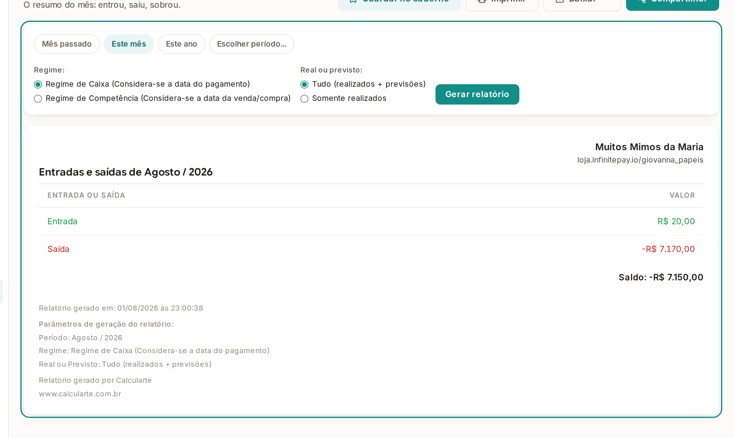 Tela do Calcularte com o elemento deste passo em destaque, em /relatorios